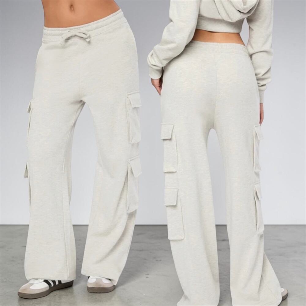 WeWoreWhat Grey Cargo Sweatpants Fleece Wide Leg Baggy Pockets Athleisure Size M